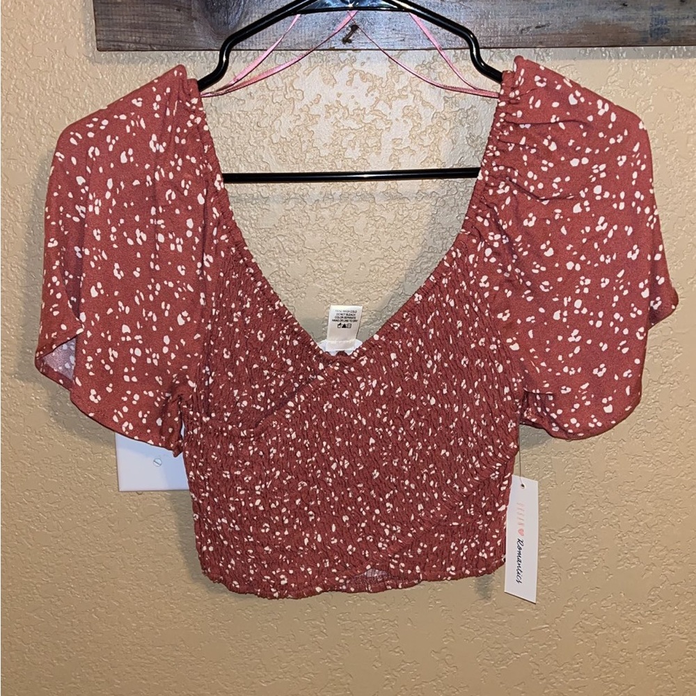 Red and white rouched crop top, new with tags
